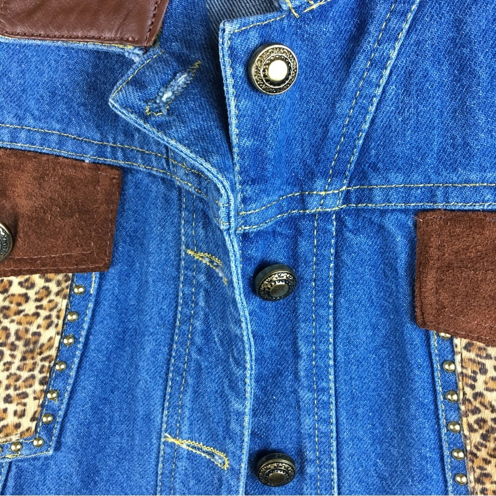 St. Maarten Dallas Vintage Leather Denim Mix Media Studded Vest Sz M - Picture 7 of 15